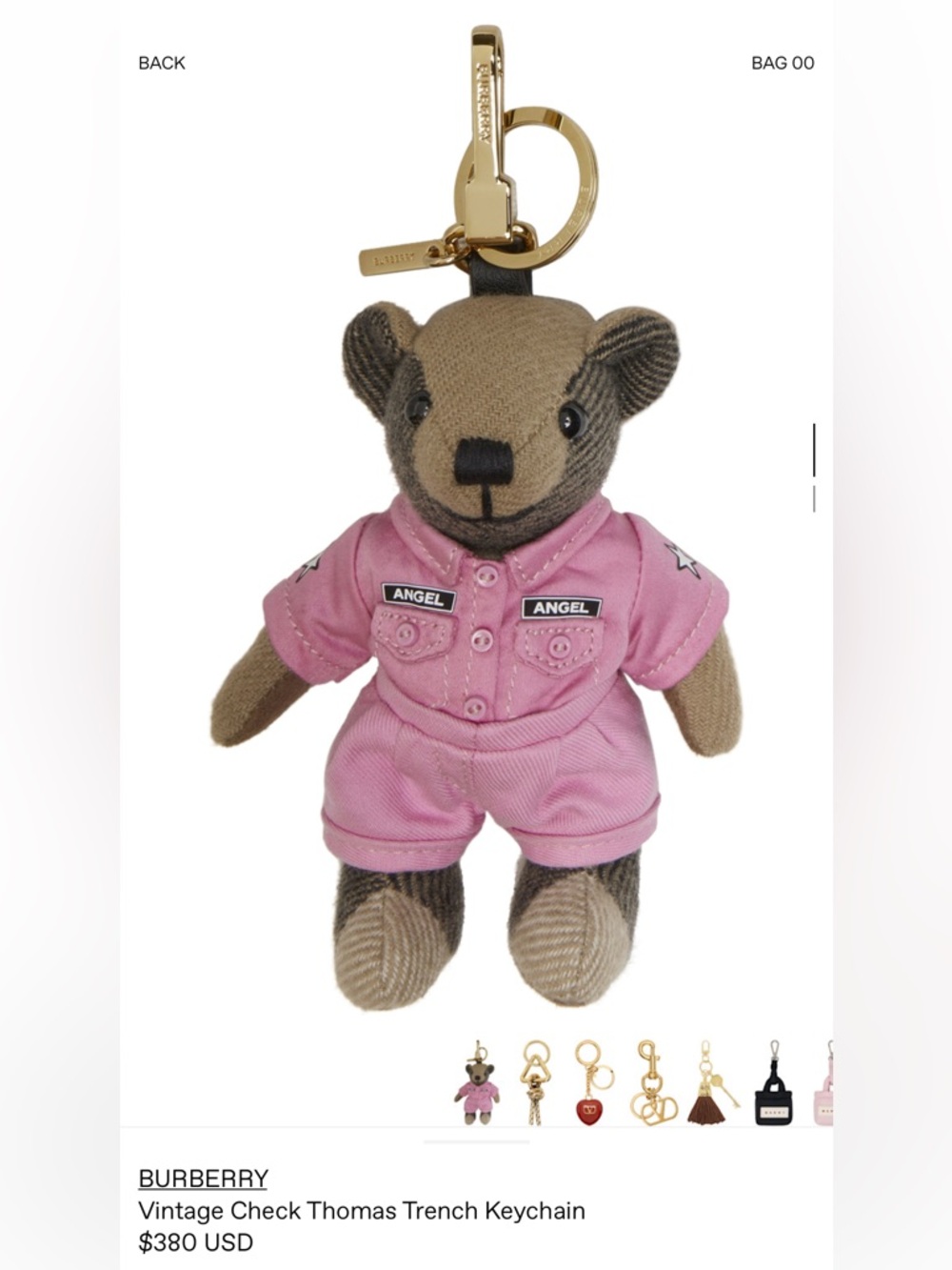 Burberry Brown & Pink Bear Keychain with Gold Hardware